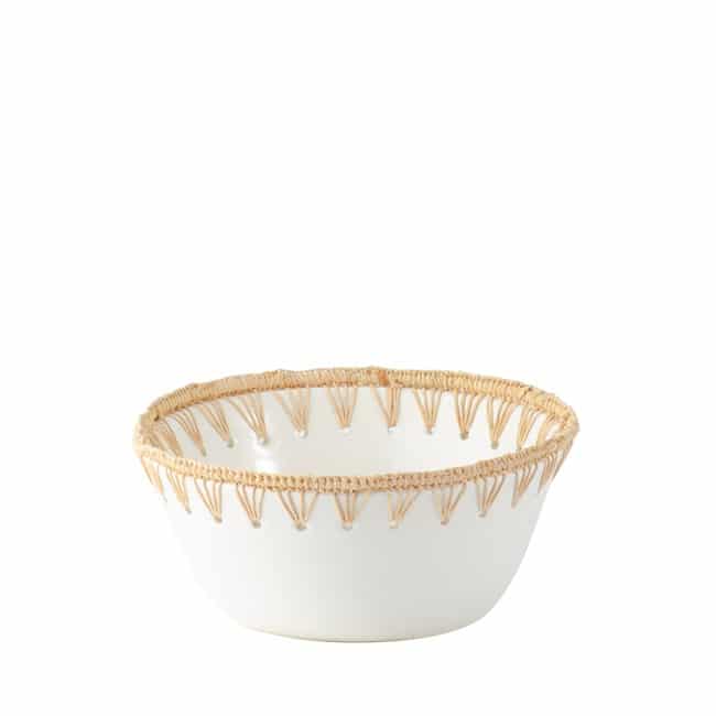 Raffia Woven Ceramic Bowl - White_1