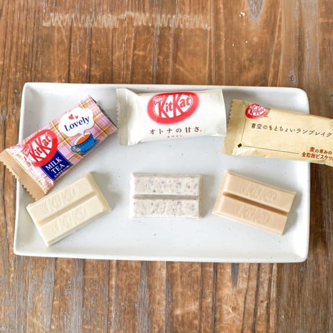 Kit Kat Bars - Milk Tea Mini-Bar, Adult Sweetness White Mini-Bar, and Whole Grain Biscuit Mini-Bar