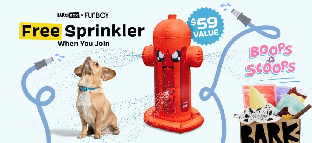 bark box july 2022 deal get a free fun boy sprinkler 59 value