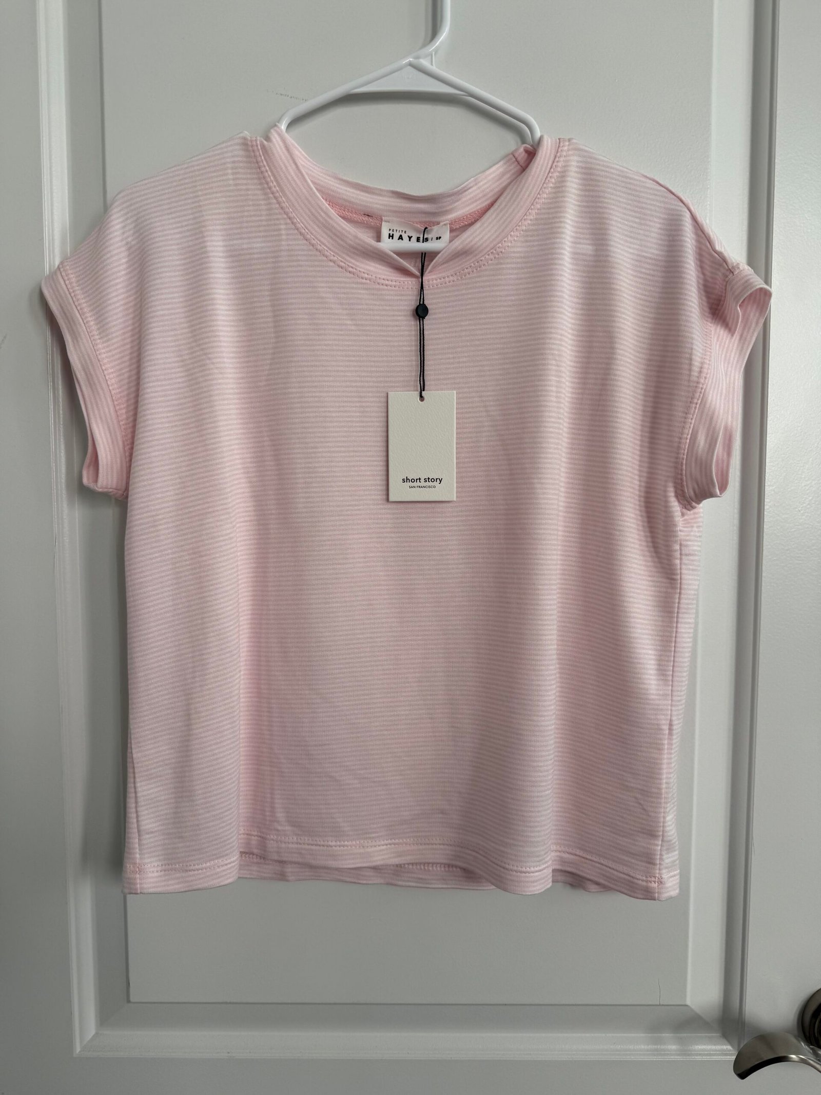 Petite Hayes Dalie Striped Tee in Ivory and Baby Pink size Small Petite Short Story Box