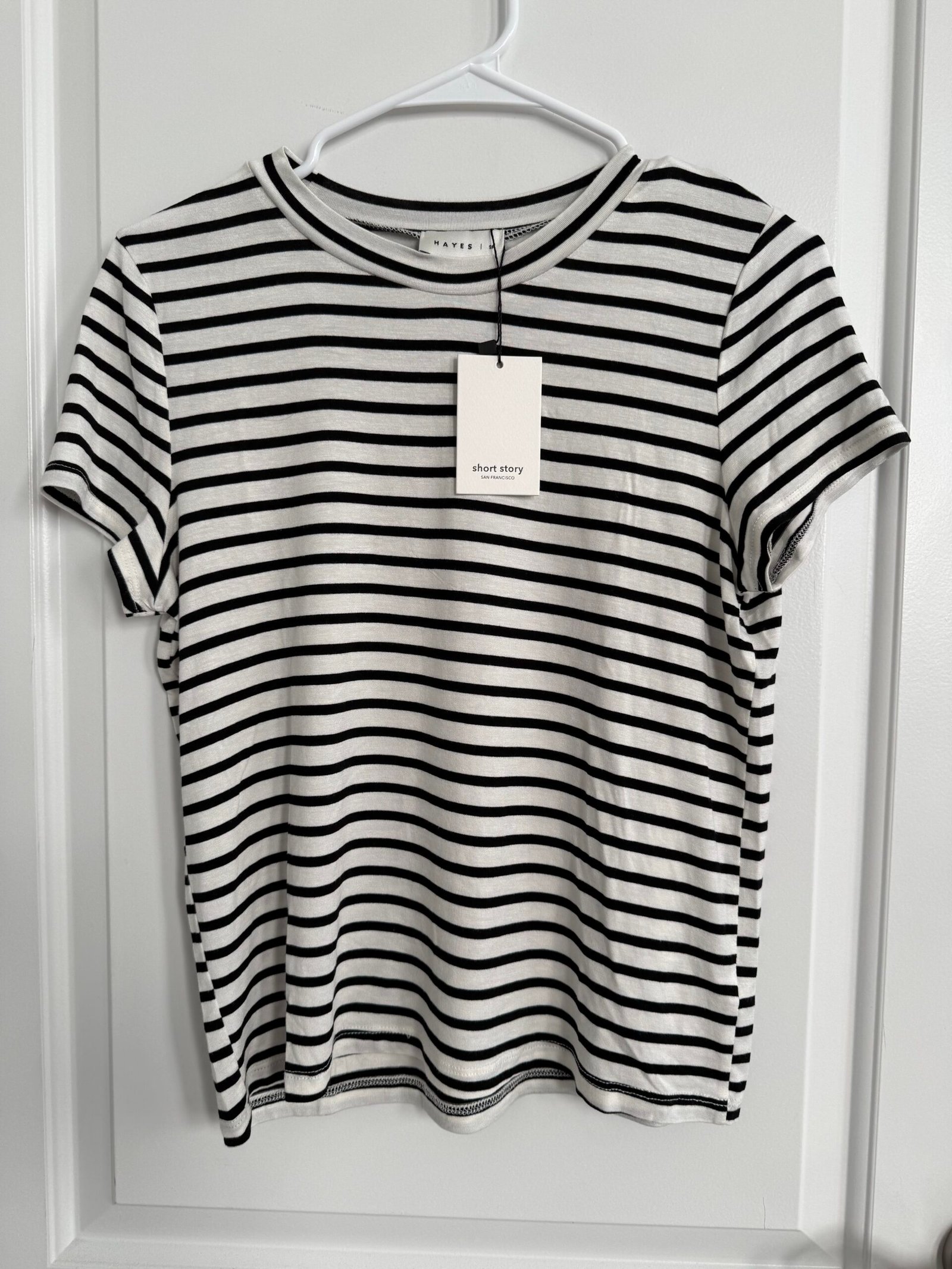 Petite Hayes Oliver Stripe Tee in White and Black size Small Petite Short Story Box