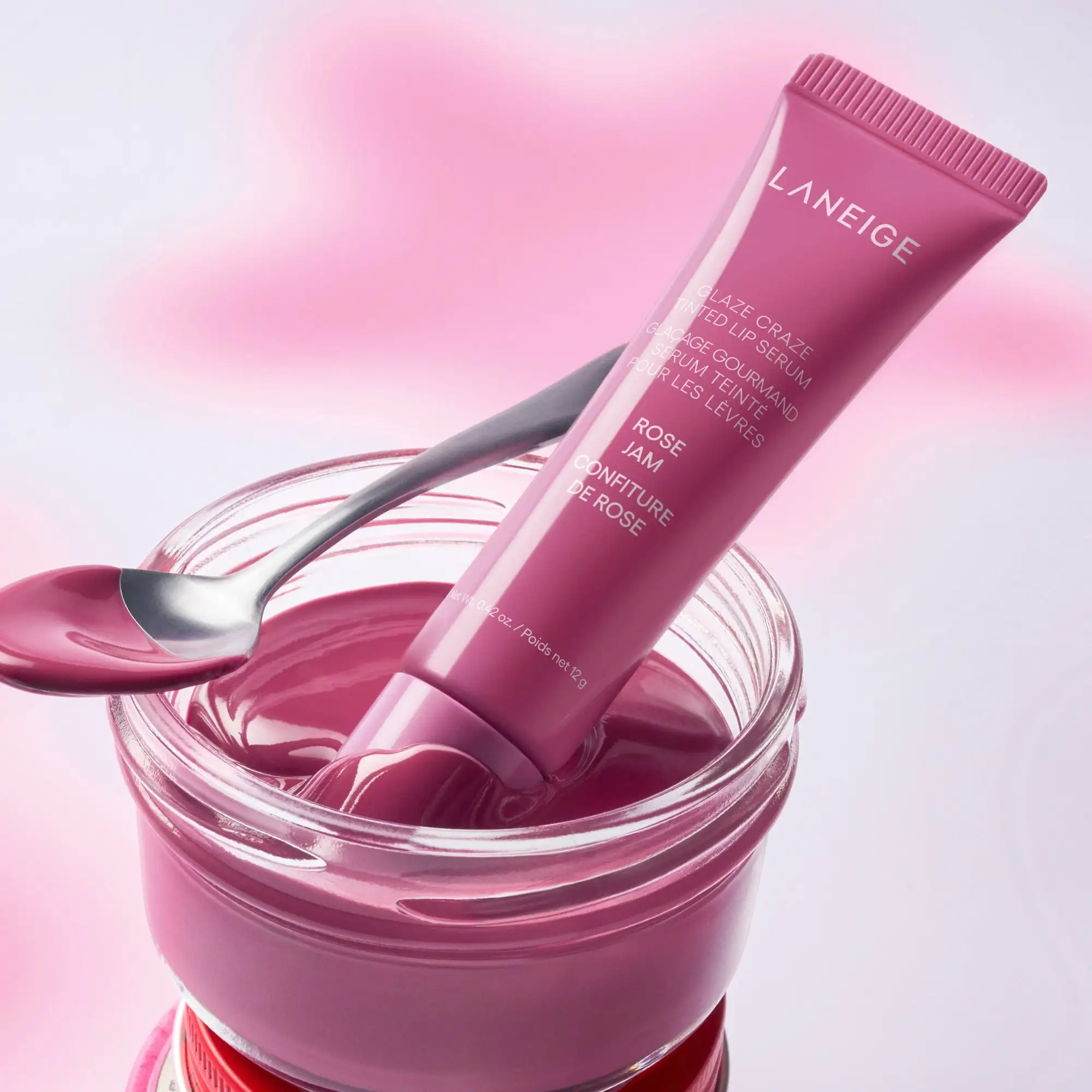 LANEIGE Glaze Craze Tinted Lip Serum; illustrative shade, customization shades vary